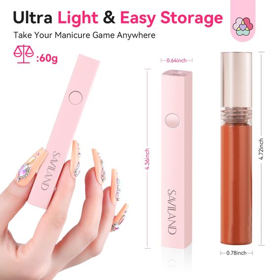 Saviland Handheld U V Lampe für Gelnägel, Mini U V LED Lampe für Nägel Wiederaufladbar Tragbare Kleine UV Nagellampe für Gel Nagellack, zum Aushärten von Nagelkleber & Nail Tips
