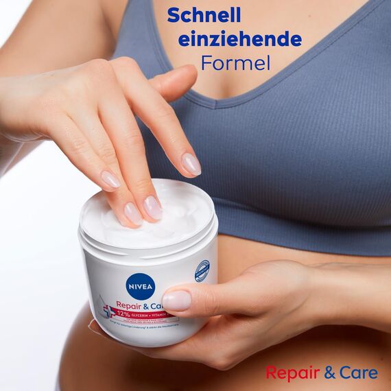 NIVEA Repair & Care Creme, feuchtigkeitsspendende & nicht fettende Körpercreme, schnell einziehende Lotion mit Vitamin E & Glycerin, für sehr trockene & raue Haut (400 ml) (Packung mit 2)