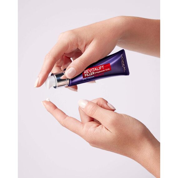 L'Oréal Paris Hyaluron Augenpflege, Anti-Aging Augencreme für das Gesicht, Anti-Falten und Volumen, Mit Hyaluronsäure, Vitamin CG & E, Revitalift Filler, 30 ml (Packung mit 10)