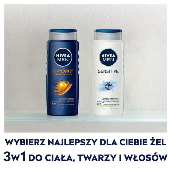 NIVEA MEN Sport Duschgel, Pflegedusche mit vitalisierendem Limonenduft und erfrischendem Schaum, Männer Duschgel mit Mineralien für Körper und Haar (500 ml) (Packung mit 5)