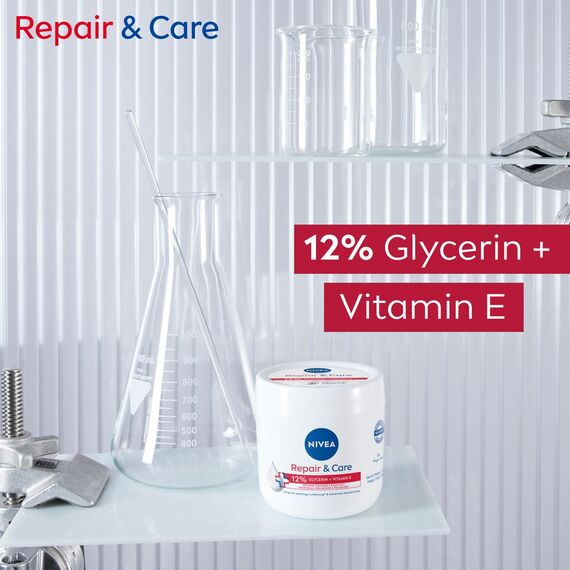 NIVEA Repair & Care Creme, feuchtigkeitsspendende & nicht fettende Körpercreme, schnell einziehende Lotion mit Vitamin E & Glycerin, für sehr trockene & raue Haut (400 ml) (Packung mit 2)