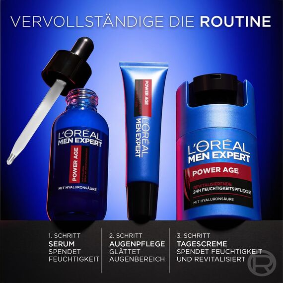 L'Oréal Men Expert Nachtcreme gegen Falten für Männer, Anti-Aging Feuchtigkeitscreme für das Gesicht gegen müde und matte Haut, Gesichtscreme für Herren mit Hyaluronsäure, Power Age, 1 x 50 ml
