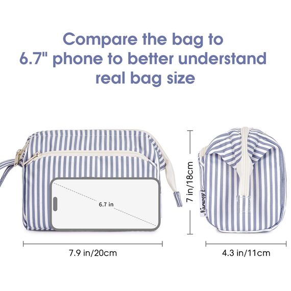 Narwey Kulturtasche Damen Kulturbeutel Kosmetiktasche Schminktasche Reise Make-up-Tasche mit Weit Offener Tasche für Damen Frauen (Graublaue Streifen)