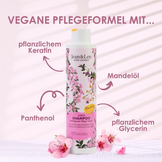 Jean & Len Shampoo Aufbau Mandel & Keratin, für strukturgeschädigtes Haar, schützt vor Haarbruch und Spliss, bändigt Frizz, Shampoo ohne Silikone und Parabene, vegan, 300 ml (Packung mit 2)