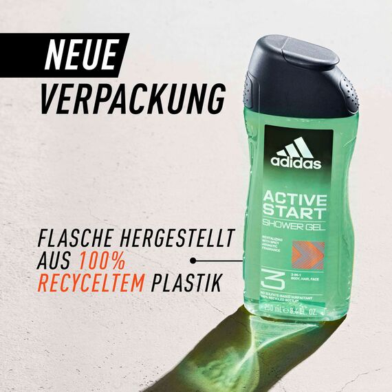 adidas 3in1 Active Start Duschgel für ihn, mit aromatisch-würzigem Duft, 250 ml (Packung mit 5)