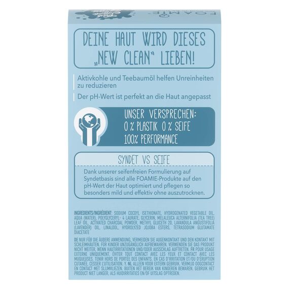 Foamie Feste Gesichtsreinigung Unreine Haut mit Klärender Aktivkohle & Teebaumöl, Gesichtspflege mit Peeling-Effekt, Gesichtspeeling 100% Vegan, Plastikfrei, 60g (Packung mit 2)