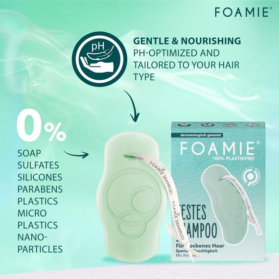Foamie Festes Shampoo für trockenes Haar mit Aloe Vera und Mandelöl intensiv feuchtigkeitsspendend 100% vegan und plastikfrei 80g (Packung mit 2)
