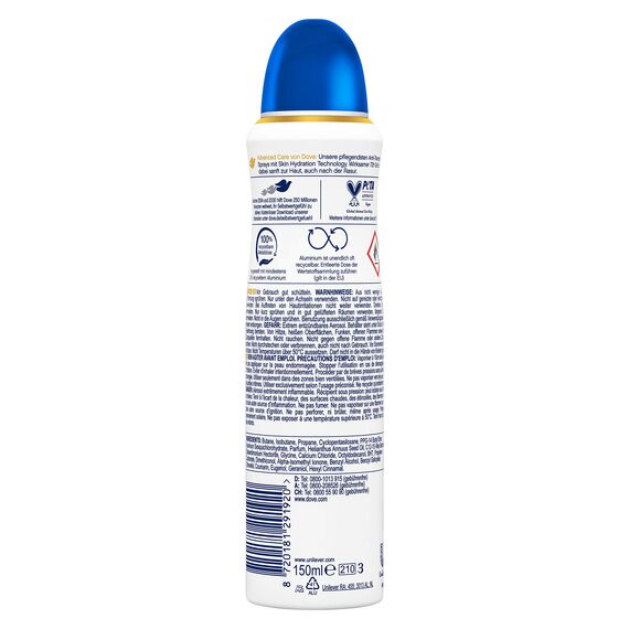 Dove Advanced Care Anti Transpirant Deo-Spray Original schützt 72 Stunden vor Körpergeruch und Achselnässe mit Skin Hydration Technology 150 ml (Packung mit 5)