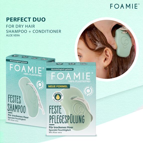 Foamie Festes Shampoo für trockenes Haar mit Aloe Vera und Mandelöl intensiv feuchtigkeitsspendend 100% vegan und plastikfrei 80g (Packung mit 2)
