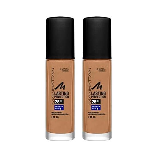 Manhattan Lasting Perfection 25 Stunden Make up, Natural Bronze 68, feuchtigkeitsspendende Foundation, langanhaltend, hohe Deckkraft, für einen makellosen Teint, 30 ml (Packung mit 2)