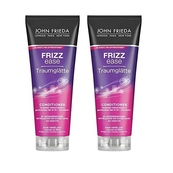 John Frieda - Frizz Ease Traumglätte Conditioner - Inhalt: 250ml - Haarglättung & 72h-Feuchtigkeitssschutz mit Keratin - Für widerspenstiges, mitteldickes bis dickes Haar (Packung mit 2)