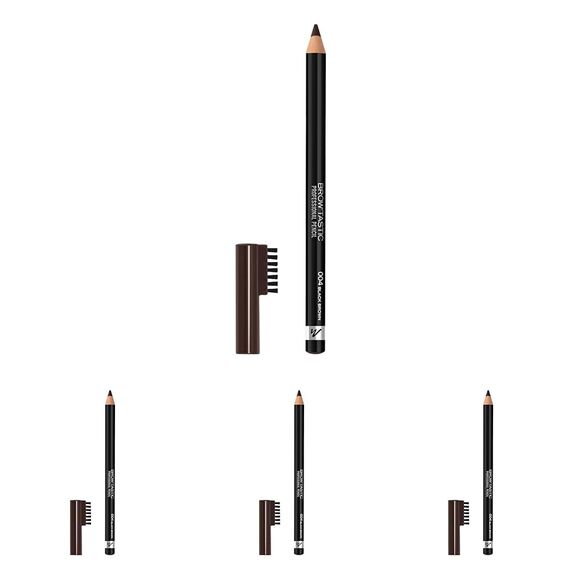 Manhattan Brow'Tastic Professional Pencil Fb. 004 Black Brown, Augenbrauenstift mit integriertem Bürstchen, 1,4 g (Packung mit 4)