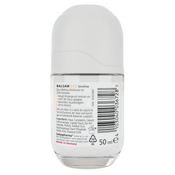 SEBAMED Balsam Deo Sensitive Roll-on, zuverlässiger Schutz vor Körpergeruch, 48h Wirkung, besonders hautverträglich, ohne Aluminiumsalze, 50 ml (Packung mit 5)