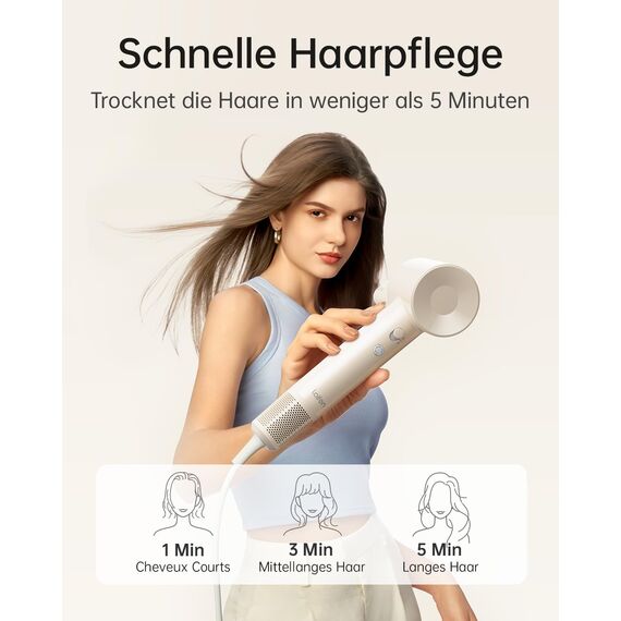 Laifen SE Lite Haartrockner, negativer Ionen-Haarföhn mit 100000 U/min bürstenloser Motor für schnelles Trocknen, leiser Hochgeschwindigkeits-Haartrockner, für zuhause und auf Reisen(Milchtee)