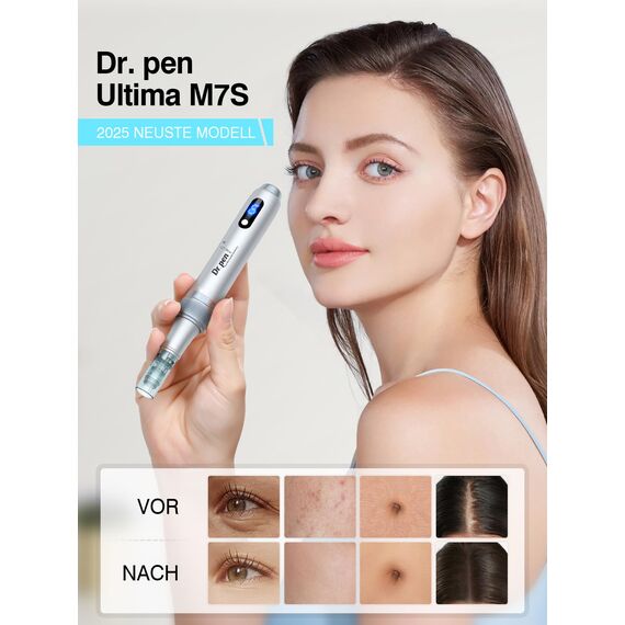 Dr. pen Ultima M7S Microneedling Pen 2025 NEUSTE MODELL Kabellos Dermapen Microneedling Gegen Falten - 27 Ersatzkartuschen(M7S-Silber)