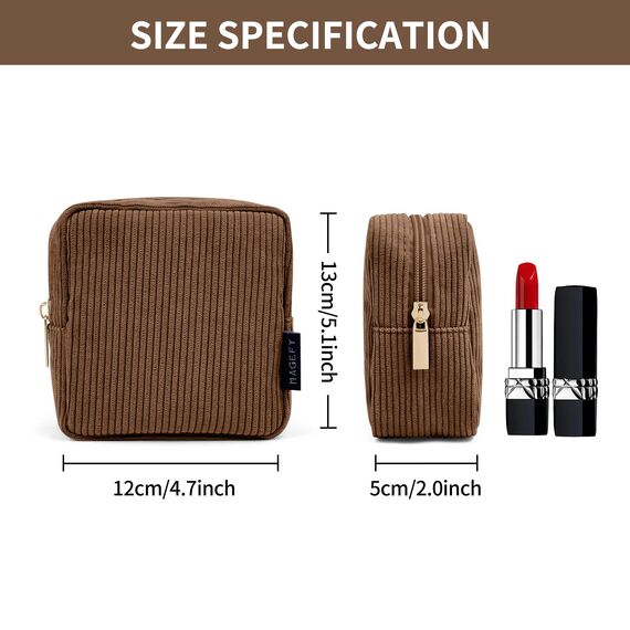 MAGEFY Mini Makeup Tasche Cute Makeup Pouch Kleine Kosmetiktasche für Frauen Mädchen Reise Make up Tasche mit Fächern(Braun)