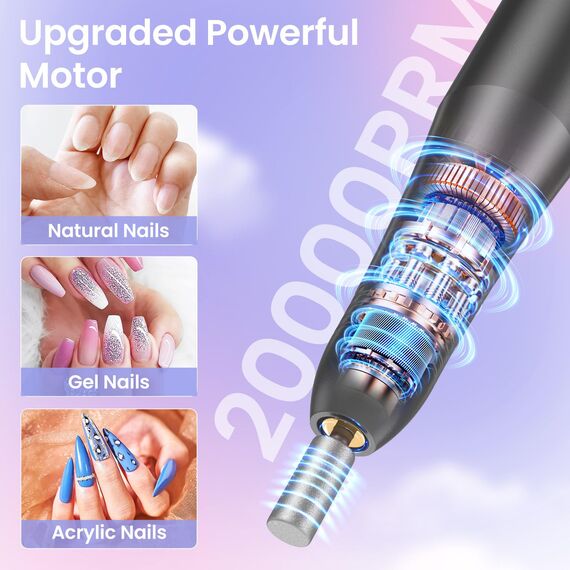 Nagelfräser, Elektrische Nagelfeile Maniküre Set, Fräser für gelnägel 20000 u/Min Verstellbare Geschwindigkei,Pediküre Maniküre Set Nagelfräser für Gelnägel,Nagelhaut Shellac Acrylgel,Acryl Gelnägel