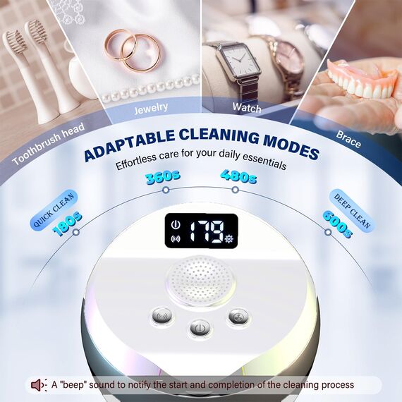 Ultraschallreinigungsgerät 45kHz UV ultraschallreiniger 35W für Zahnschiene Reinigung & Desodorierung- ultrasonic cleaner für Aligner, Zahnprothesen- 200ml Dental Pod- Countdown retainer cleaner
