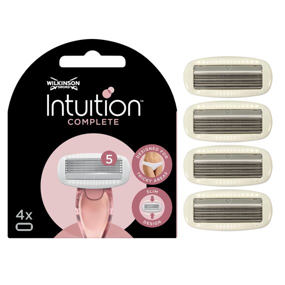 Wilkinson Sword Intuition Complete Reise-Set, 5-Klingen-Enthaarungsrasierer für Frauen und 5 Ersatz-Rasierklingen für Damen, Kulturtasche, geeignet für empfindliche Bereiche