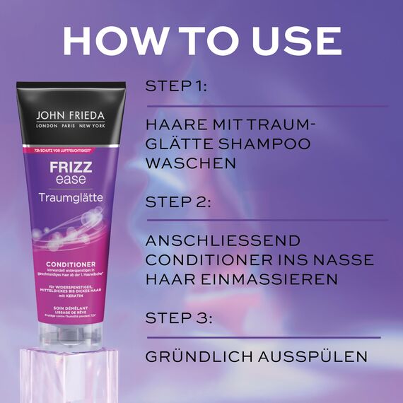 John Frieda - Frizz Ease Traumglätte Conditioner - Inhalt: 250ml - Haarglättung & 72h-Feuchtigkeitssschutz mit Keratin - Für widerspenstiges, mitteldickes bis dickes Haar (Packung mit 2)