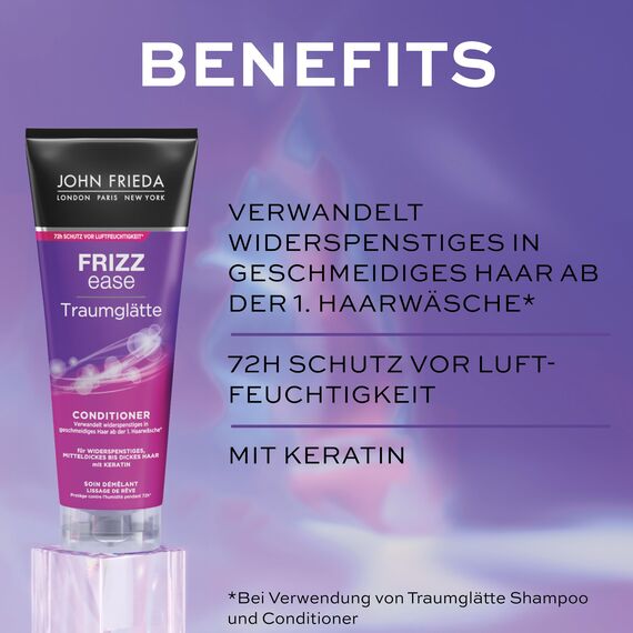 John Frieda - Frizz Ease Traumglätte Conditioner - Inhalt: 250ml - Haarglättung & 72h-Feuchtigkeitssschutz mit Keratin - Für widerspenstiges, mitteldickes bis dickes Haar (Packung mit 2)