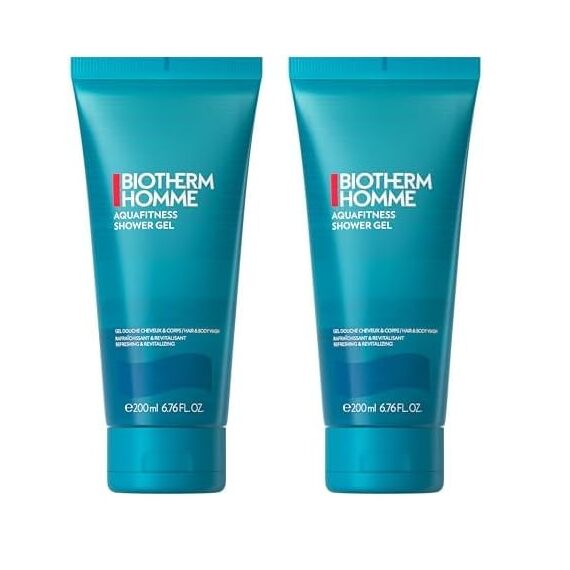 Biotherm Homme Aqua Fitness Shower Gel, belebendes Duschgel für Männer, mit Meeresduft, für ein erfrischtes Hautgefühl, Körper & Haare, 200 ml (Packung mit 2)