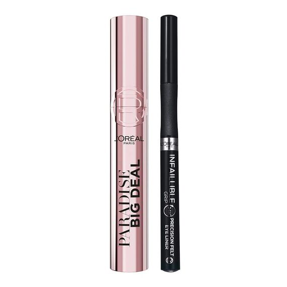 L'Oréal Paris Mascara Eyeliner: Paradise Big Deal Mascara für Volumen & Länge + Infaillible 27h Grip Liner für präzise Lidstriche