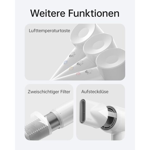 Laifen SE Lite Haartrockner, negativer Ionen-Haarföhn mit 100000 U/min bürstenloser Motor für schnelles Trocknen, leiser Hochgeschwindigkeits-Haartrockner, für zuhause und auf Reisen(Weiß)