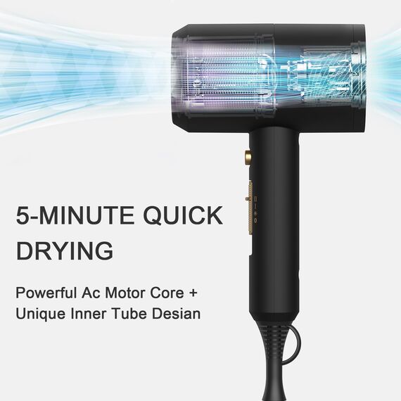 slopehill Ionen Haartrockner, 1800W Föhn für Schnelles Trocknen, Salon Haarfön mit Heiß-/Kalttaste, 3 Fön Concentrators and Diffuser, 3 Temperatureinstellungen, 2-Gang（Graphit Schwarz）
