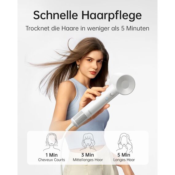 Laifen SE Lite Haartrockner, negativer Ionen-Haarföhn mit 100000 U/min bürstenloser Motor für schnelles Trocknen, leiser Hochgeschwindigkeits-Haartrockner, für zuhause und auf Reisen(Weiß)