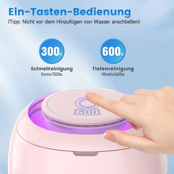 Ultraschallreinigungsgerät 48000Hz Ultraschallreiniger | 24W | 180ML | Ultrasonic Cleaner mit UV Lampe Ultraschallbad für | Zahnersatz | Retainer | Aligner | Prothesen | Zahnschiene | Schmuck | (Rosa)
