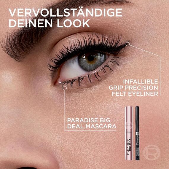 L'Oréal Paris Mascara Eyeliner: Paradise Big Deal Mascara für Volumen & Länge + Infaillible 27h Grip Liner für präzise Lidstriche