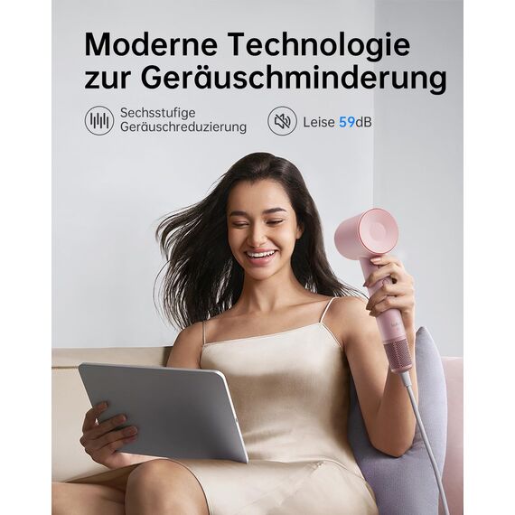 Laifen SE Haartrockner mit 200 Millionen negativen Ionen und Bürstenlosemstenlosem Motor mit 105.000 U/min. Leistungsstarker, schneller und leiser Haartrockner mit magnetischem Zubehör(Rosa)