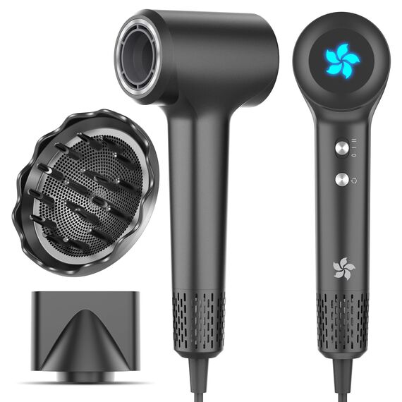 Föhn mit Diffusor, 400 Millionen Plasma Fön, Ionen Haartrockner, 110000 U/min Bürstenloser Motor Schnelles Trocknen Haarföhn, 57dB Geräuscharm Hair Dryer, Haarfön für Reise, Zuhause
