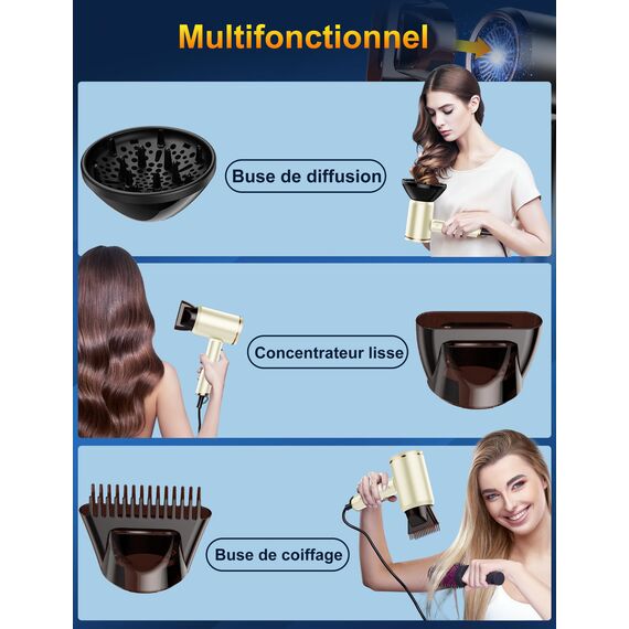 Vbrisi Föhn,Fön,2400W Klappbar Ionen Haartrockner, Schnelltrocknen Hair Dryer, Profi Reisefön mit Heiß-/Kalttaste, 3 Heiz,AC Motor Salon Haarföhn mit Diffusor & Aufbewahrungstasche (Beige)