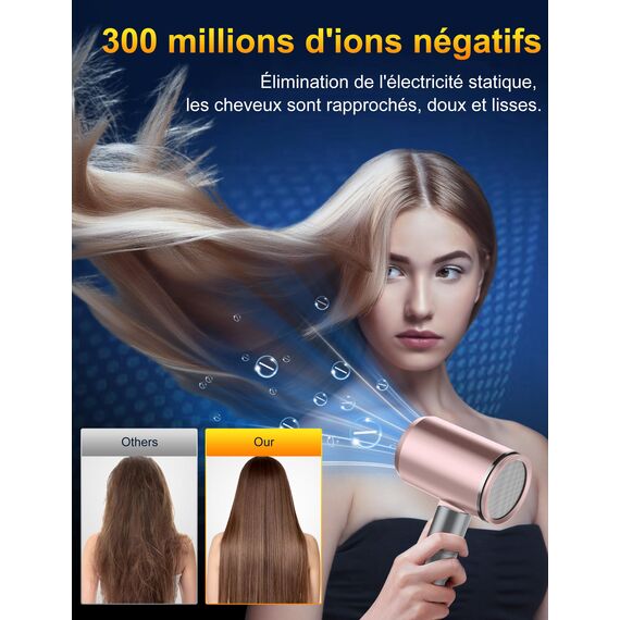 Vbrisi Föhn,Fön,2400W Klappbar Ionen Haartrockner, Schnelltrocknen Hair Dryer, Profi Reisefön mit Heiß-/Kalttaste, 3 Heiz,AC Motor Salon Haarföhn mit Diffusor & Aufbewahrungstasche (Grau-rosa)