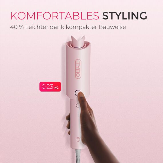 TYMO CURLPRO Lockenstab Automatisch - Hitzeschutz Beach Waves Lockenstäbe 25mm mit 3 Temperaturstufen, 160-210℃, Automatischer Rotierender Lockenstab für Große und Kleine Locken, Rosa