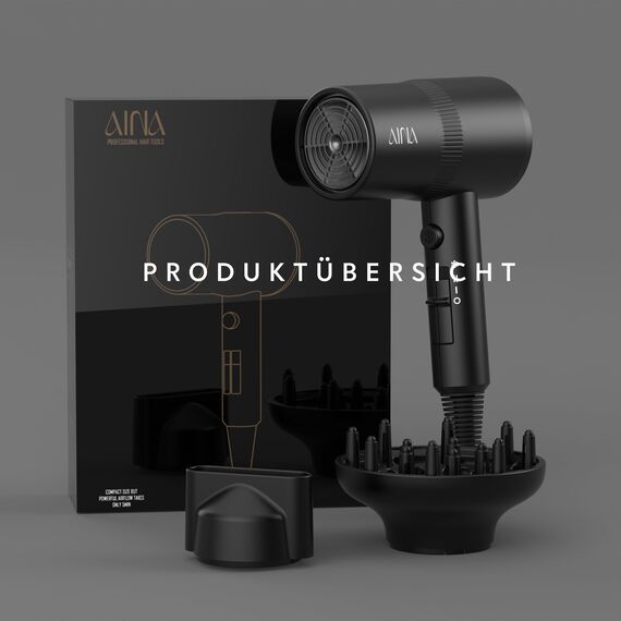 AINA Haartrockner mit Diffusor, Föhn für Frauen | Fortschrittliche Ionen-Technologie, Keramikbeschichtung | Cold Shot mit Turbo Heat für schnelles Trocknen und Glanz 230v~