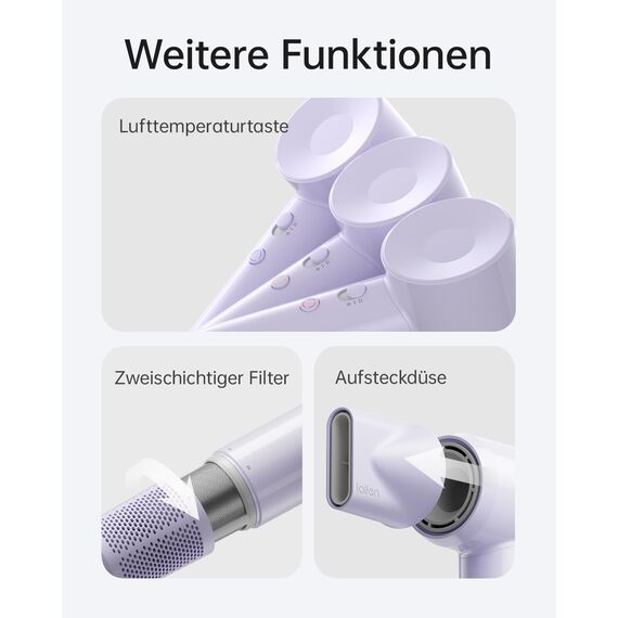 Laifen SE Lite Haartrockner, negativer Ionen-Haarföhn mit 100000 U/min bürstenloser Motor für schnelles Trocknen, leiser Hochgeschwindigkeits-Haartrockner, für zuhause und auf Reisen(Lila)