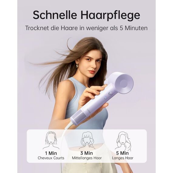Laifen SE Lite Haartrockner, negativer Ionen-Haarföhn mit 100000 U/min bürstenloser Motor für schnelles Trocknen, leiser Hochgeschwindigkeits-Haartrockner, für zuhause und auf Reisen(Lila)