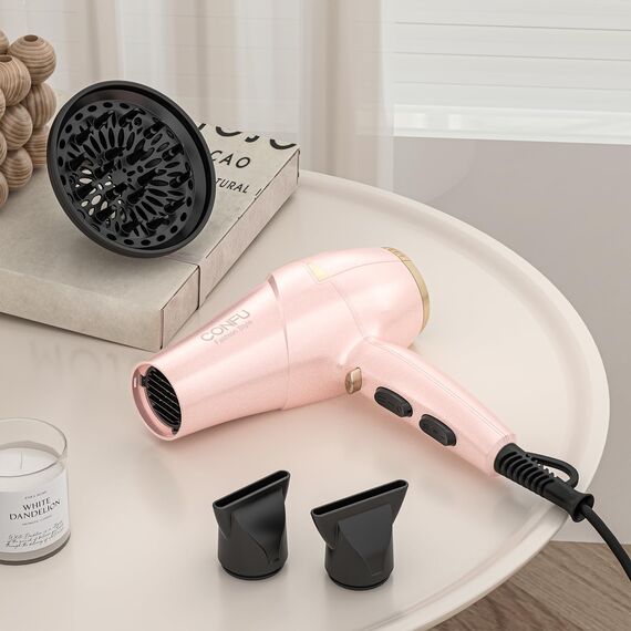 CONFU 2300W Profi Föhn Ionen Technologie Salon Fön Haartrockner mit Diffusor StylingDüse, 2 Geschwindigkeit und 3 Heizstufen (rosa Farbe)