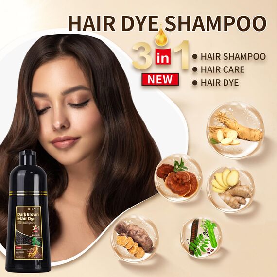 GFEUGS Haarfarbe Dunkelbraune Haarfärbeshampoo, 500ML Hair Dye Shampoo 3 in 1 Gegen Graue Haare, Hair Color Sofort Haarfarbe Shampoo Tönungsshampoo,Hair Colour Farbshampoo Haartönung für Männer Frauen