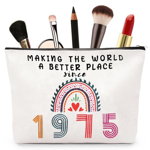 Aucuu Kosmetiktasche Damen, 50 Geburtstag Make-Up-Tasche, Schminktasche, Tragbare Makeup Bag, Mehrzweck Makeup Tasche, Geschenke für 50 Geburtstag Frauen, Mütter, Beste Freundinnen und Großmutter