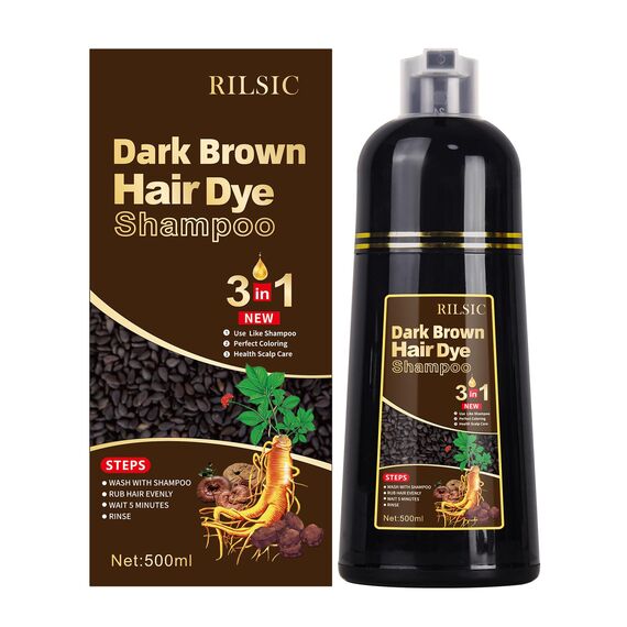 GFEUGS Haarfarbe Dunkelbraune Haarfärbeshampoo, 500ML Hair Dye Shampoo 3 in 1 Gegen Graue Haare, Hair Color Sofort Haarfarbe Shampoo Tönungsshampoo,Hair Colour Farbshampoo Haartönung für Männer Frauen