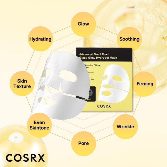 COSRX Advanced Snail Mucin Glass Glow Hydrogel Maske Collagen Gesichtsmaske für tiefenwirksame Feuchtigkeit und strahlenden Teint, geeignet für alle Hauttypen, Korean Skincare 3 Stück