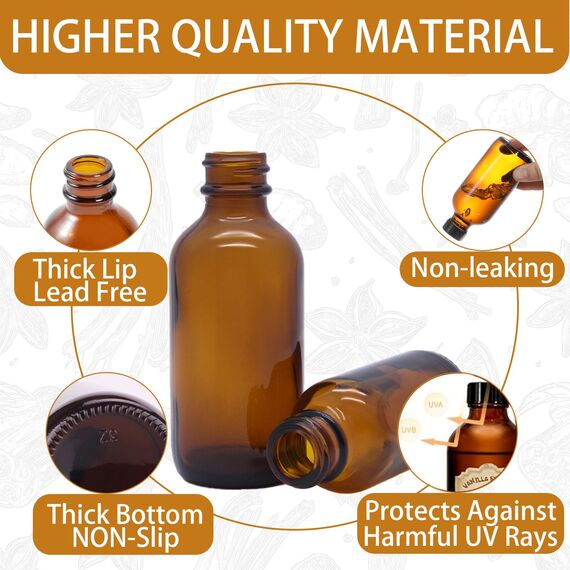 DIDITIME 24 Stück Bernsteinglasflaschen für Vanilleextrakt, Boston, runde, auslaufsichere braune Gläser mit Kappen, Bonus-Trichter, ideal für hausgemachte Extrakte, ätherische Öle,