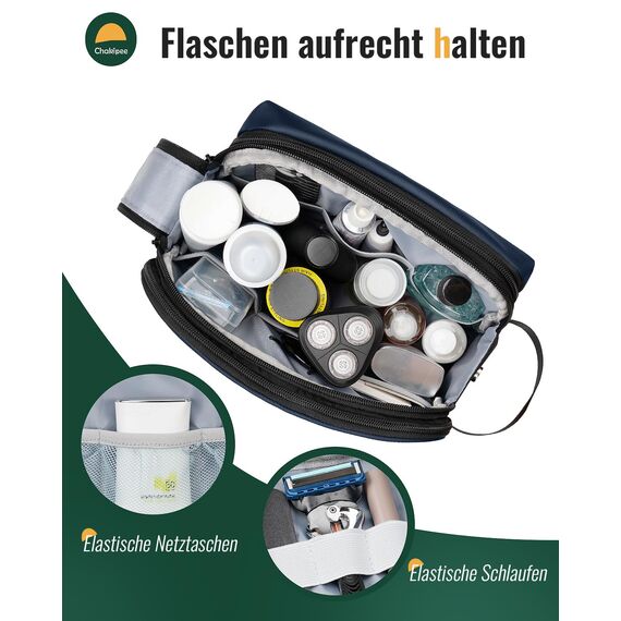 Chakipee Kulturbeutel Herren Reise Kulturtasche Waschtasche, wasserdichte Kulturtaschen, leichte Kosmetiktasche Damen mit Doppelter Reißverschlüssen, Badezimmerutensilien (Blau)