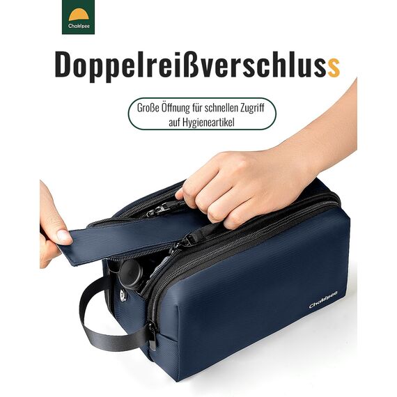 Chakipee Kulturbeutel Herren Reise Kulturtasche Waschtasche, wasserdichte Kulturtaschen, leichte Kosmetiktasche Damen mit Doppelter Reißverschlüssen, Badezimmerutensilien (Blau)