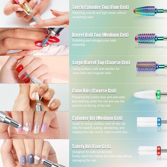 Depvko 13PCS Nagelfräser Aufsätze Bits Set, 3/32" Professionelle Bits für Nagelfräser Nail Tech, Hartmetall Diamant Keramik Efile Nagel Bits mit Bürste, Nagelhautentferner Bits für Acryl Gel Maniküre