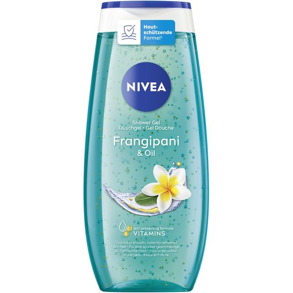 NIVEA Frangipani & Oil Duschgel, pH-hautneutrale Pflegedusche mit belebendem Duft nach Frangipaniblüte, verwöhnende Dusche mit pflegenden Ölperlen (250 ml)